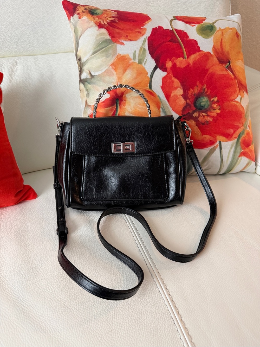 INC International Concepts Black Leather Chain-Handle Crossbody